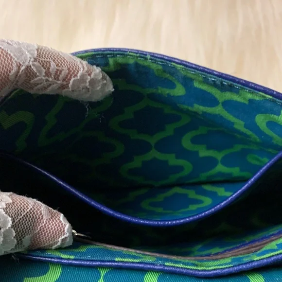 orYANY Embroidered Leather Crossbody/Shoulder HandBag (EUC) Blue/Cream (RARE) - Picture 8 of 14